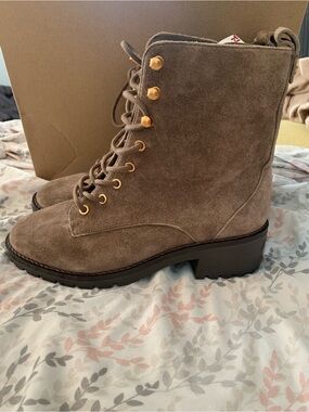 Tory Burch Taupe Suede Lace-Up Ankle Boots
